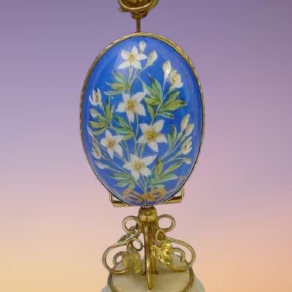 French Enamel Sewing Egg Etui Necessaire Casket Box.